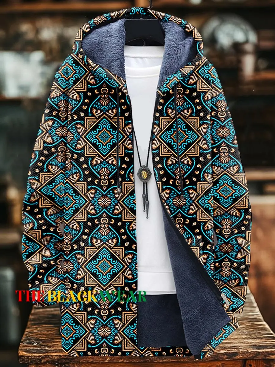Colorful Africa Geometric Stripes Art Print Unisex Plush Thick Long-Sleeved Cardigan Coat Hoodies Fleece Lined Sweater Coats