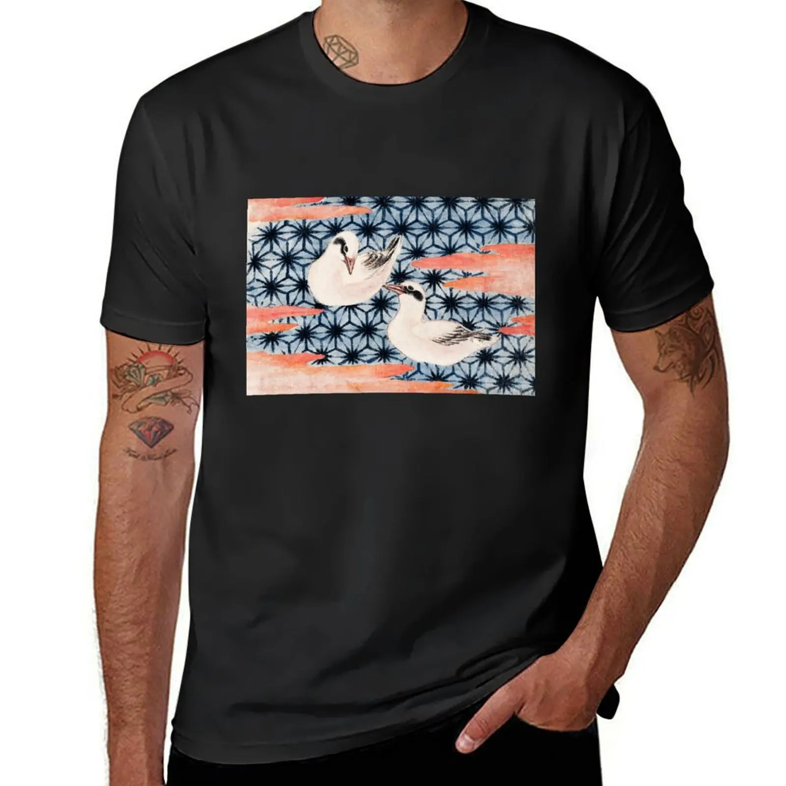 Katsushika Hokusai's birds, from Album of Sketches T-Shirt customs sweat anime Short sleeve tee men