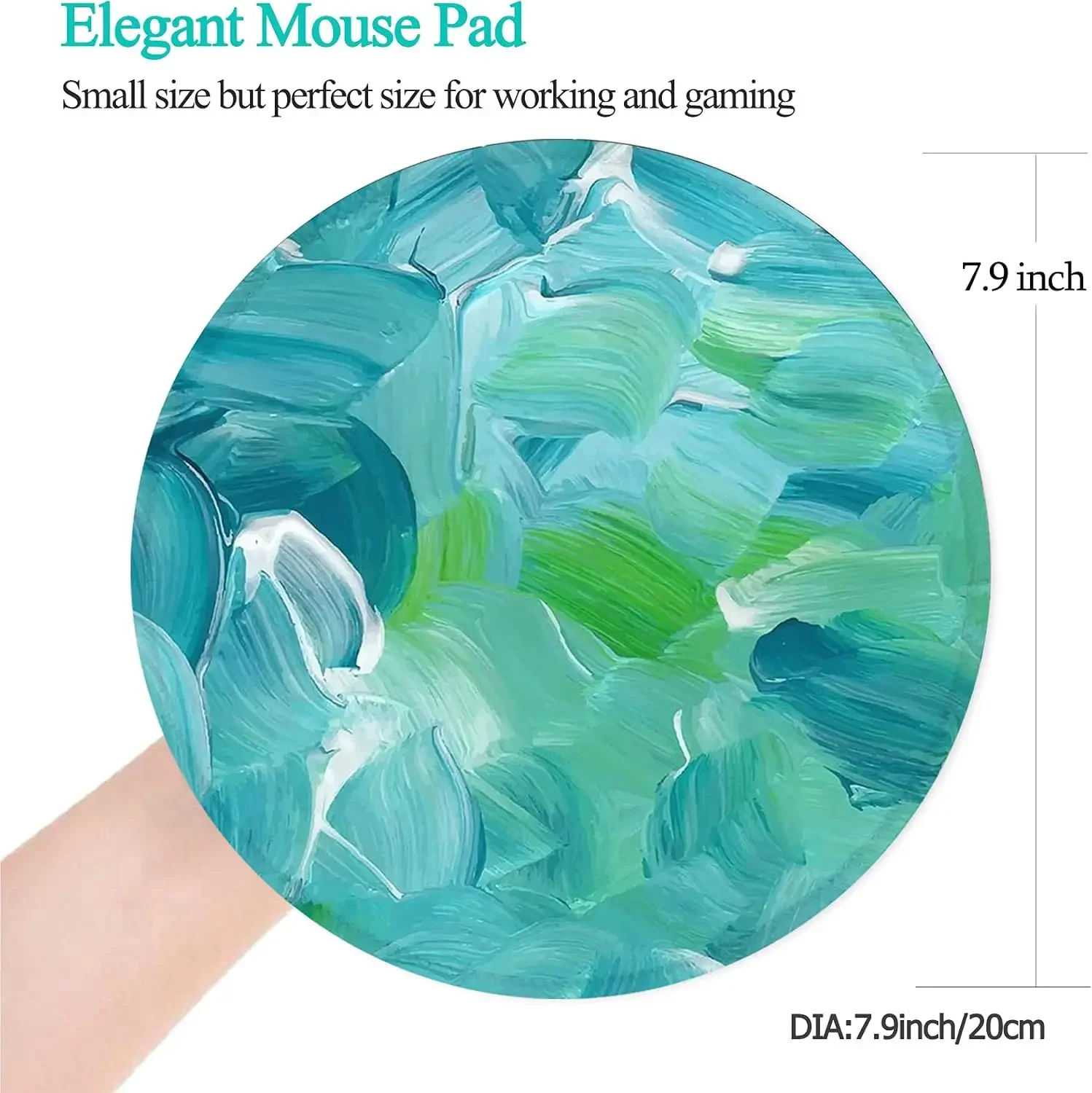 Small Abstract Green Watercolor Mouse Pad Non Slip Rubber Gaming Round Deskmat Office Mousepad 200x200mm