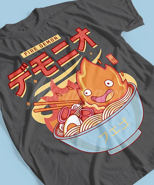 Camiseta unisex El Castillo Ambulante Calcifer Ramen