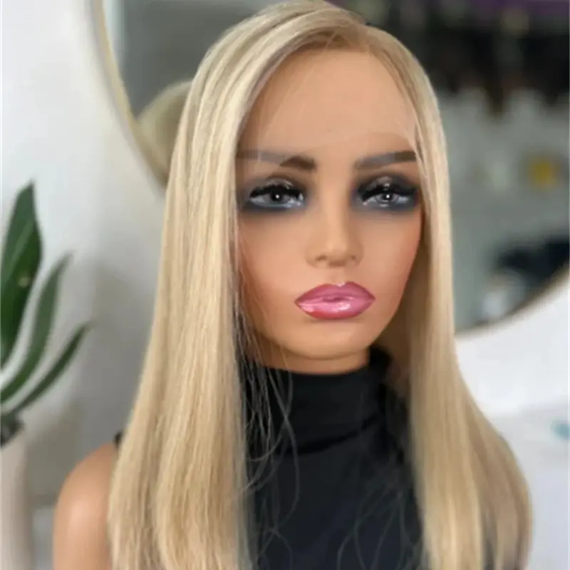 

Straight Bob Wigs 13x4 Ombre Ash Blonde Soft HD Lace Front Wig Glueless Synthetic Preplucked Hairline with Baby Hair Wigs Party