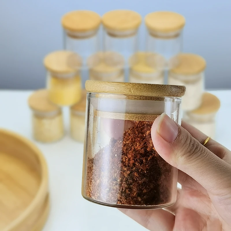 

100ml 55*60mm High quality Borosilicate Glass with Bamboo Lids