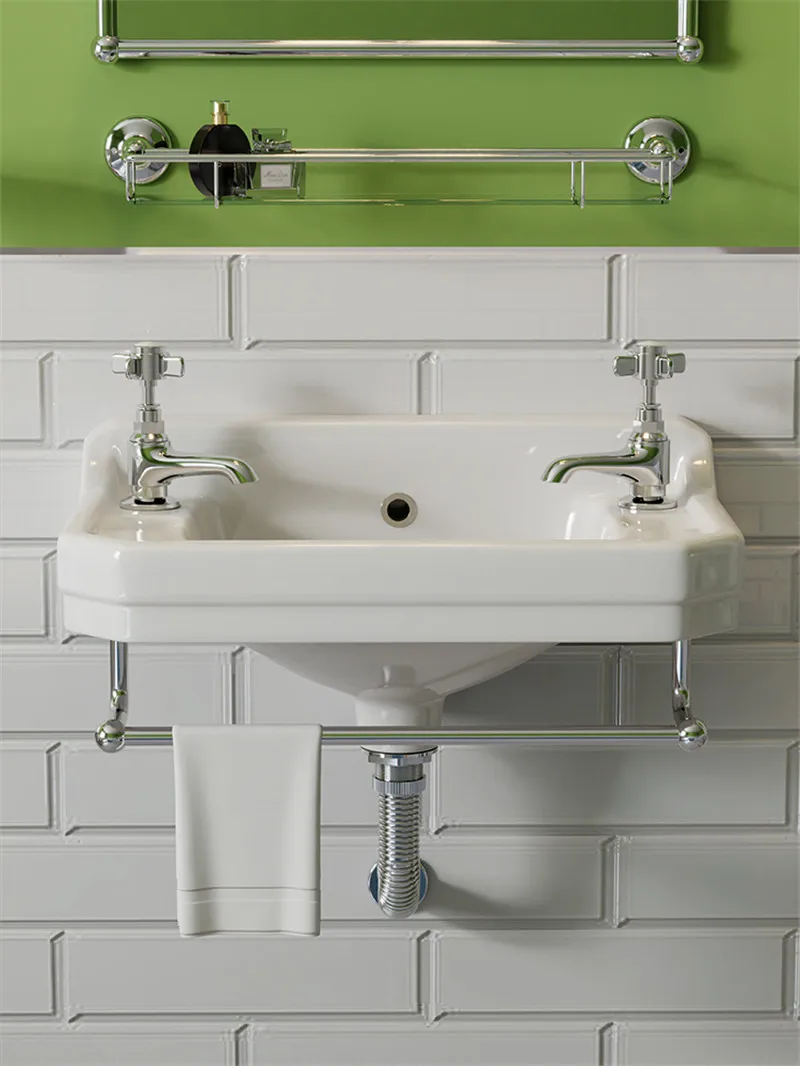 French Retro Small-sized Wall Mounted Washbasin, Classical Double Faucet Small Unit Bathroom Washbasin