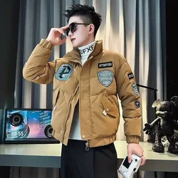 Jacket for Men Embroidery Short Fleeced Zip V Warm Man Coat Original Brands Harajuku Vintage Y2k Korean Reviews Many Joker Deals