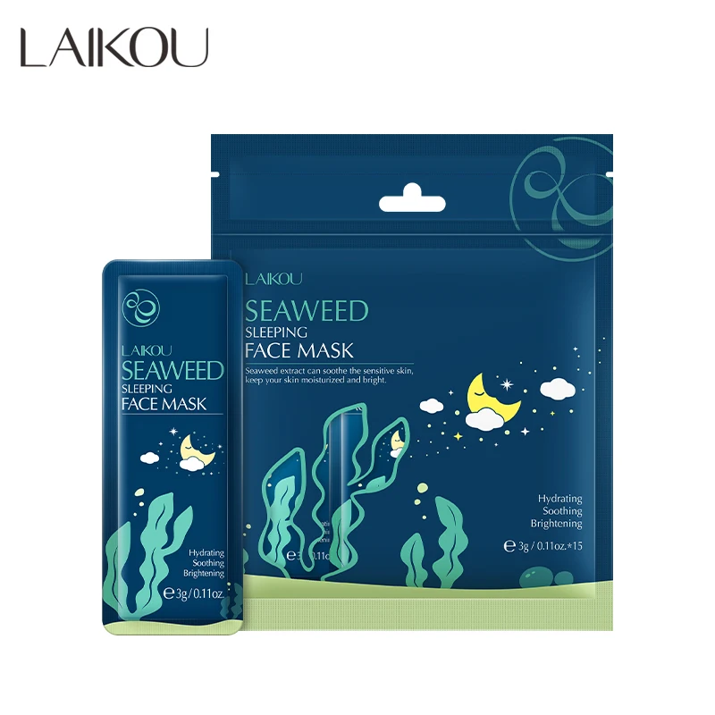 LAIKOU Seaweed Sleeping Mask Hydrating Oil Control Repiring Moisturizing Facial Mask Night Cream 15Pcs/ Bag