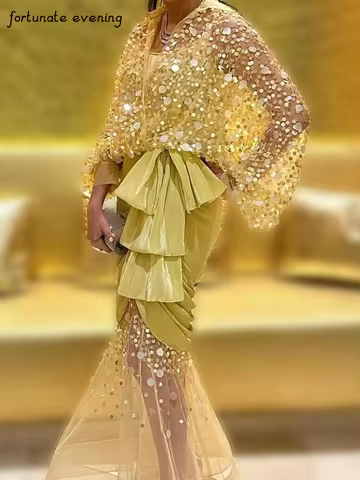 Fortunate Evening Elegant Vintage Mermaid Sequined Bow Glittery Stylish Fashion Formal Occasion Prom Dress Evening Party Gowns