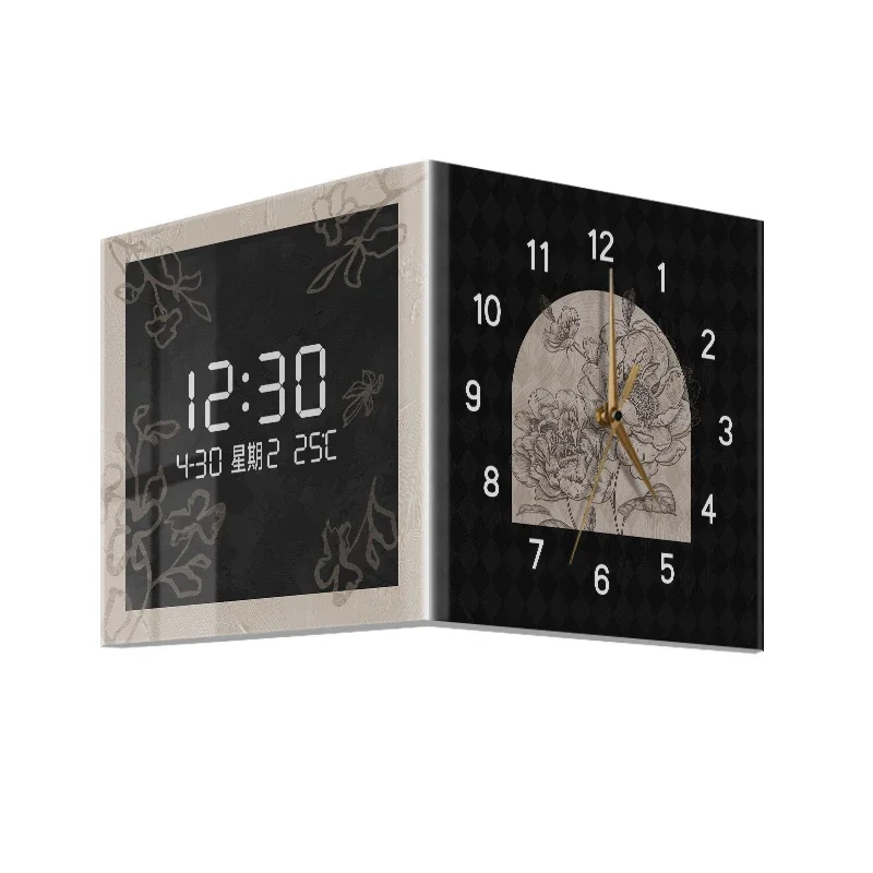 #￥Light Luxury Design Corner Wall Clock Light Aesthetic Bathroom Insert Power Supply Modern Bedroom Living Room Decoration