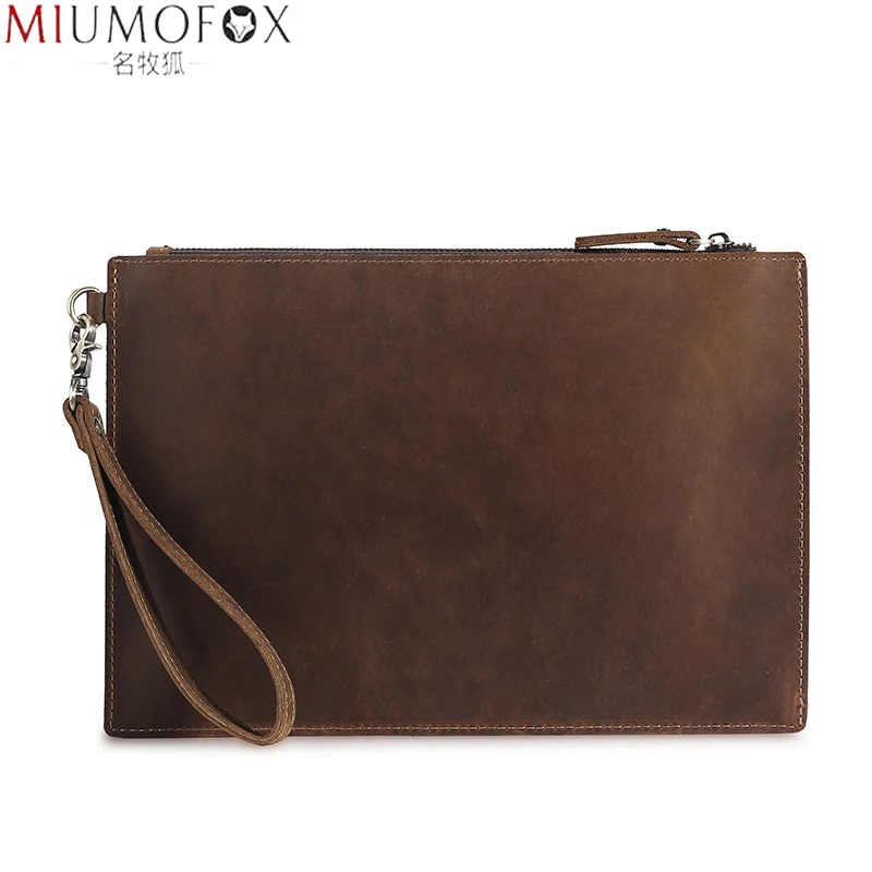 Bolso de mano de cuero Real con cremallera para hombre, billetera de diseñador, tarjetero, monedero de lujo, nuevo