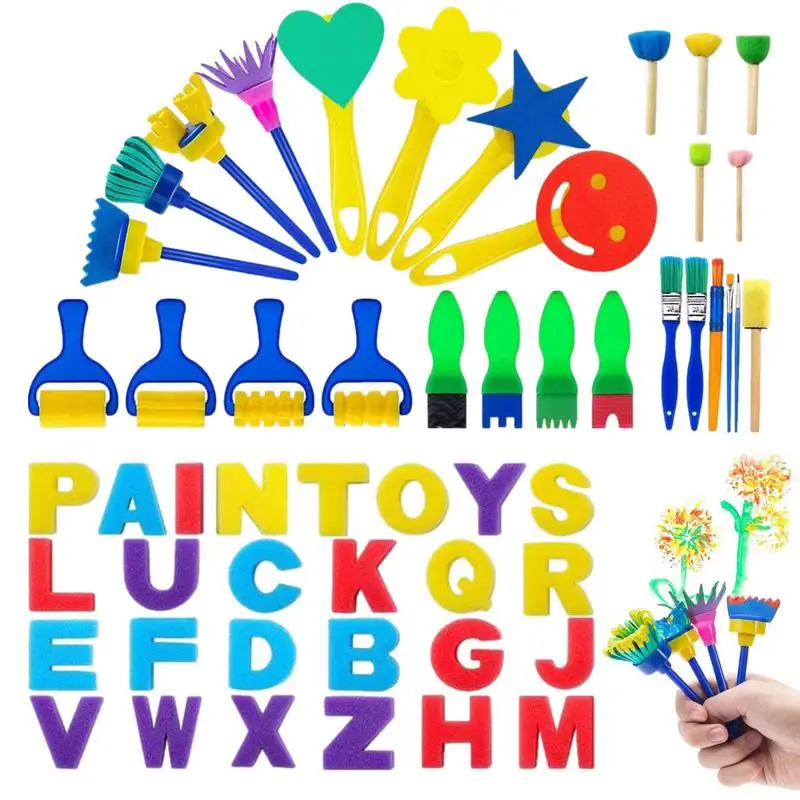 

Sponge Painting Tools For Kids Wooden Handle Foam Brush Sponge Painting Tools Early DIY Learning Painting Set For Kids Toddlers