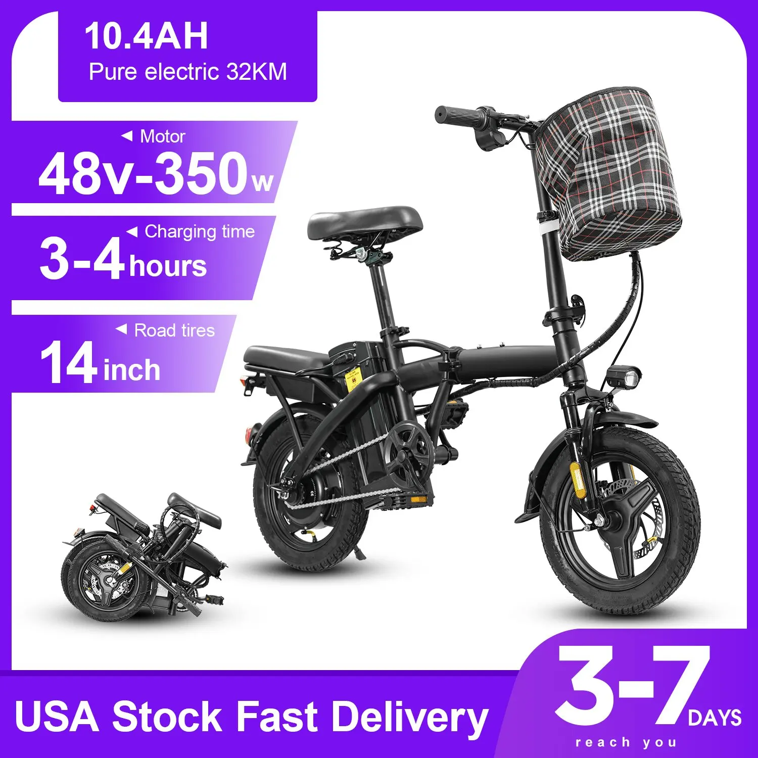 Folding Electric Bike Frame Electric Bicycle Offer 14 Inch Bike Bycicle 48v Scooter Bicycle for Adult Shopping Bike With Basket