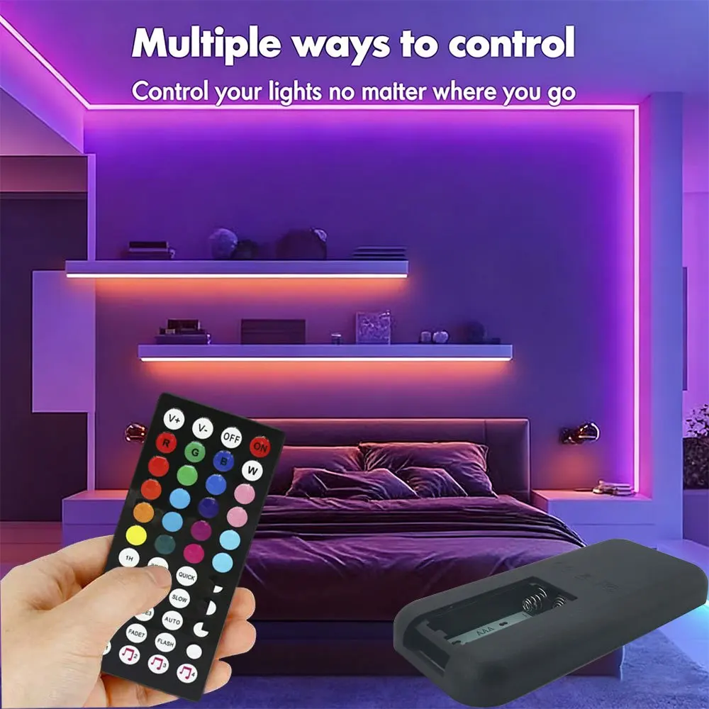 RGB LED Strip Lights 5V USB Powered 44Key Remote Cuttable for Bedroom TV Indoor Room Decor