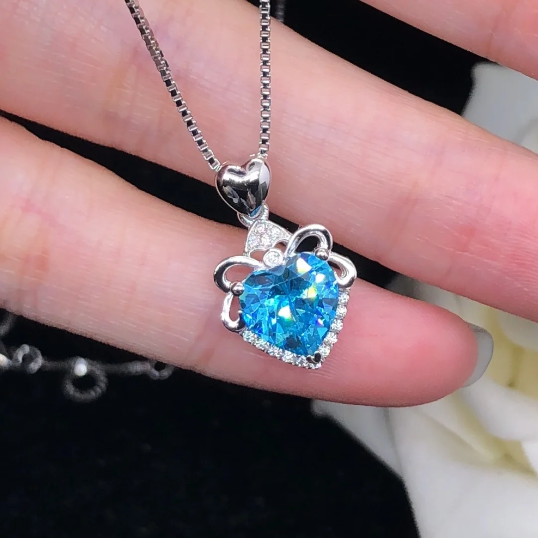 Splendid 2Ct Heart Shape Blue & Purple Diamond Wedding Pendant Necklace 18K White Gold AU750 Pendant Jewelry P070