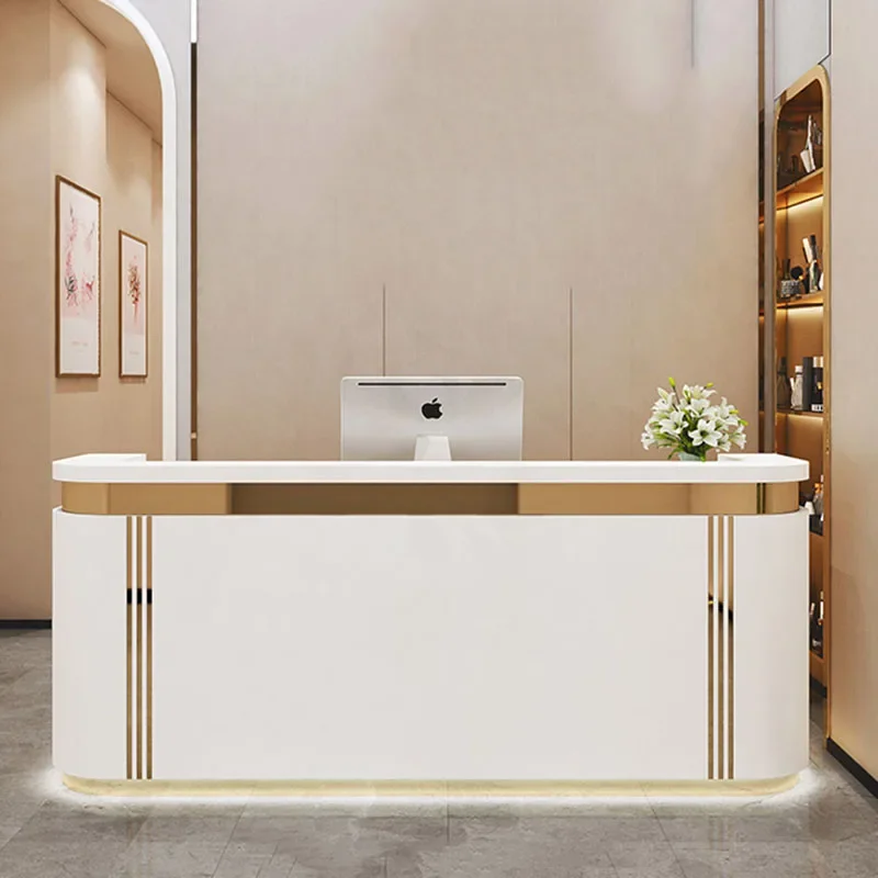 Bar Small Reception Modern Office Desk White Receptionist Table Checkout Register Counter Pulpitos Retail Bureau Shop Furniture