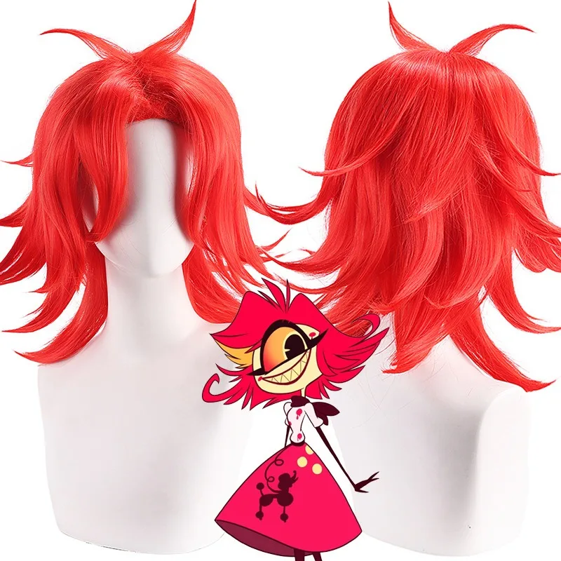

Hazbin Hotel Niffty Cosplay Wig Bright Red Heat Resistant Synthetic Hair Teased Voluminous Root Layered Flip Style for Cosplay