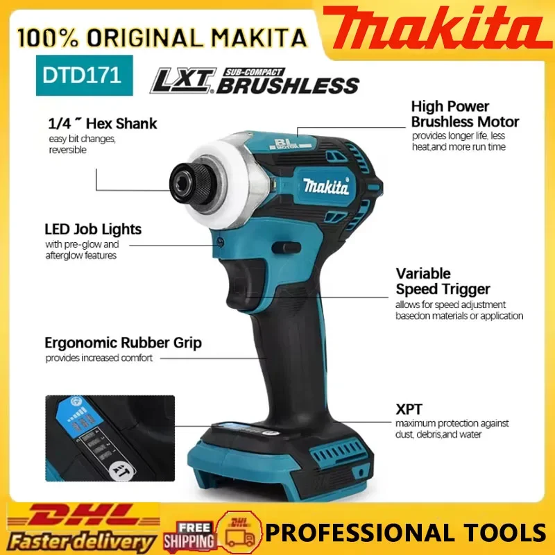

Ударная отвертка Makita DTD171, бесщеточная аккумуляторная отвертка, дрели, аккумуляторные электроинструменты, 18 В BL, двигатель, голый инструмент, инструменты