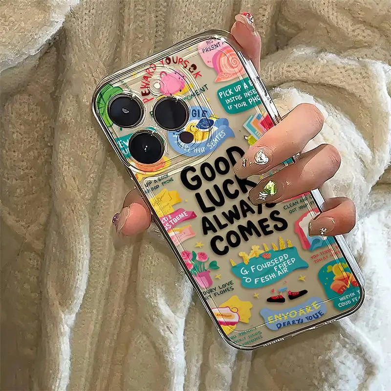 NEW Good Luck Is Always Here Phone Case For iPhone 15 14 13 12 11Pro Max XR XS MAX 7 8 Plus Y2K Girl Lovely Anti Fall Back Cover