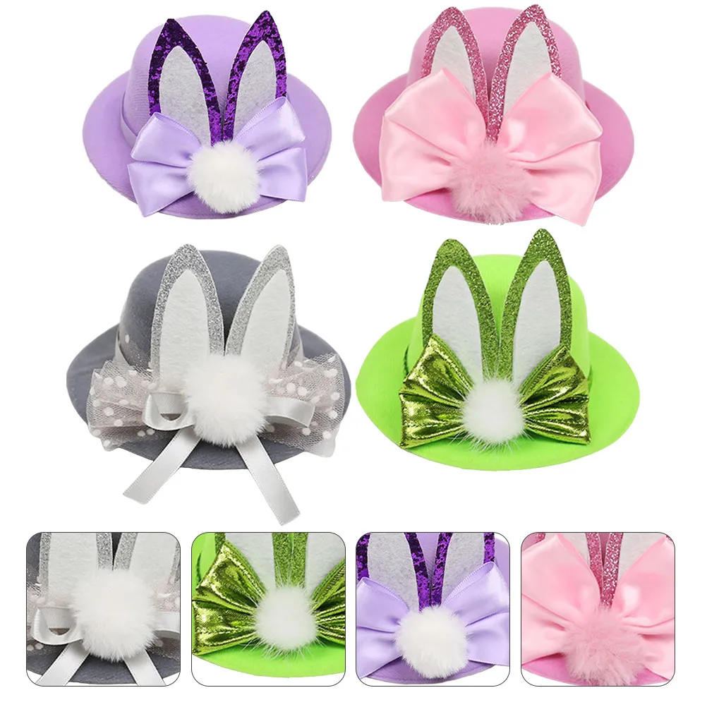

4Pcs Rabbit Ear Mini Top Hats Easter Hairpin Colorful Hair Accessory Festival Hair Clip Easter Party Photo Prop Creative