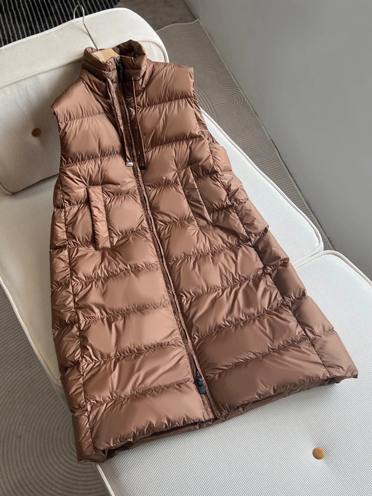 Imagem -04 - Inkeo-jaqueta Feminina de Gola Alta sem Mangas Cabolsa Puffer Longo e Casual Quente Cinza e Marrom Luxo 3o231 Outono e Inverno 2023