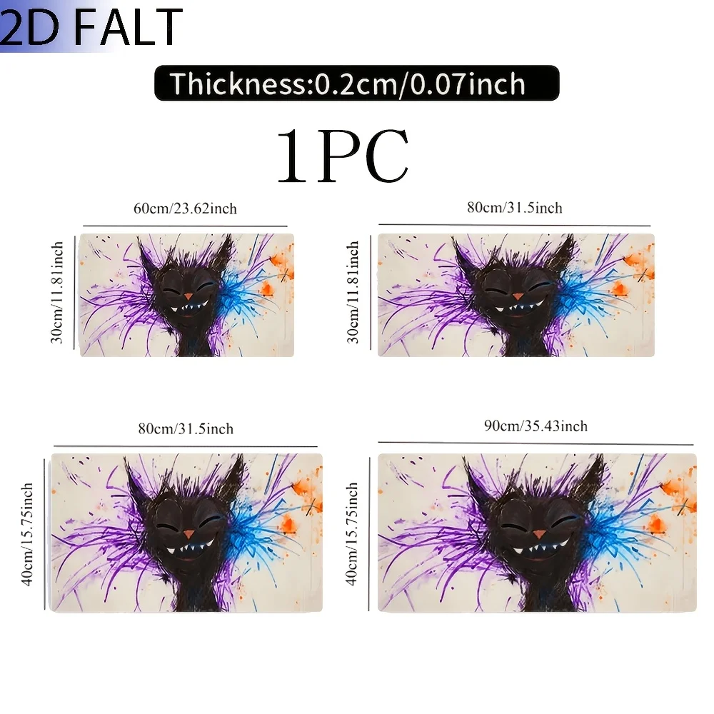 2D Flat, 1PC Oversized, Non-Slip, Table Mat, Mouse Pad, Black Cat Smiley Face, Hand-Painted Ink Splashing Style, Purple, Blue And Orange Splash Background, Suitable For PC, Desk And Home Use, Gifts For Men And Women Friends, Enhance Desktop Comfort.