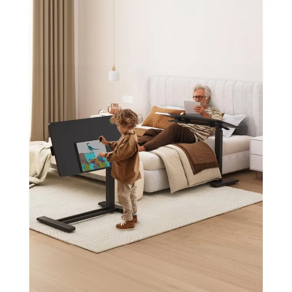 H7 PRO Mobile Standing Desk Adjustable Overbed Table Pneumatic with Wheels 55°able Portable Laptop Desk Rolling Computer Cart ol