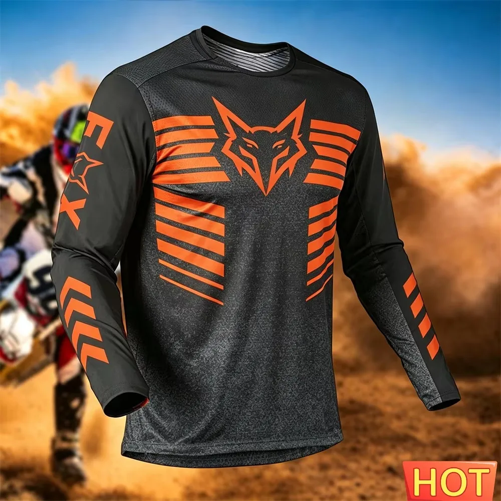 Herren-Motorradtrikot mit 3D-Druck und langen Ärmeln, schnelltrocknendes Sommer-Offroad-Shirt, MTB-Mountainbike-Motocross-Trainings- und Abenteuertrikot – Detail 7