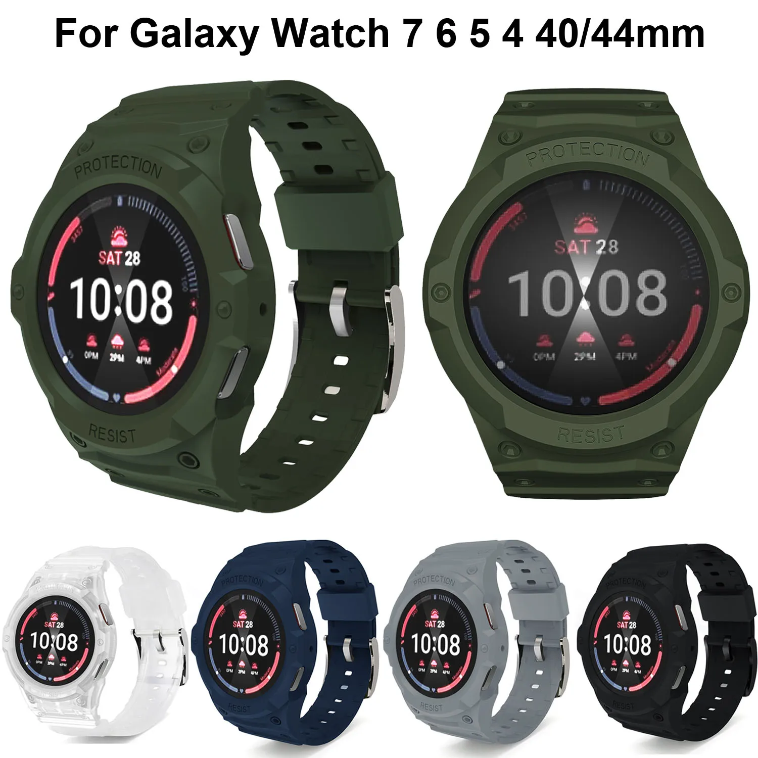 Shockproof Watch Case Strap For Samsung Galaxy Watch 7 6 5 4 40mm 44mm Silicone Band Wristbands Protector Cover Bumper