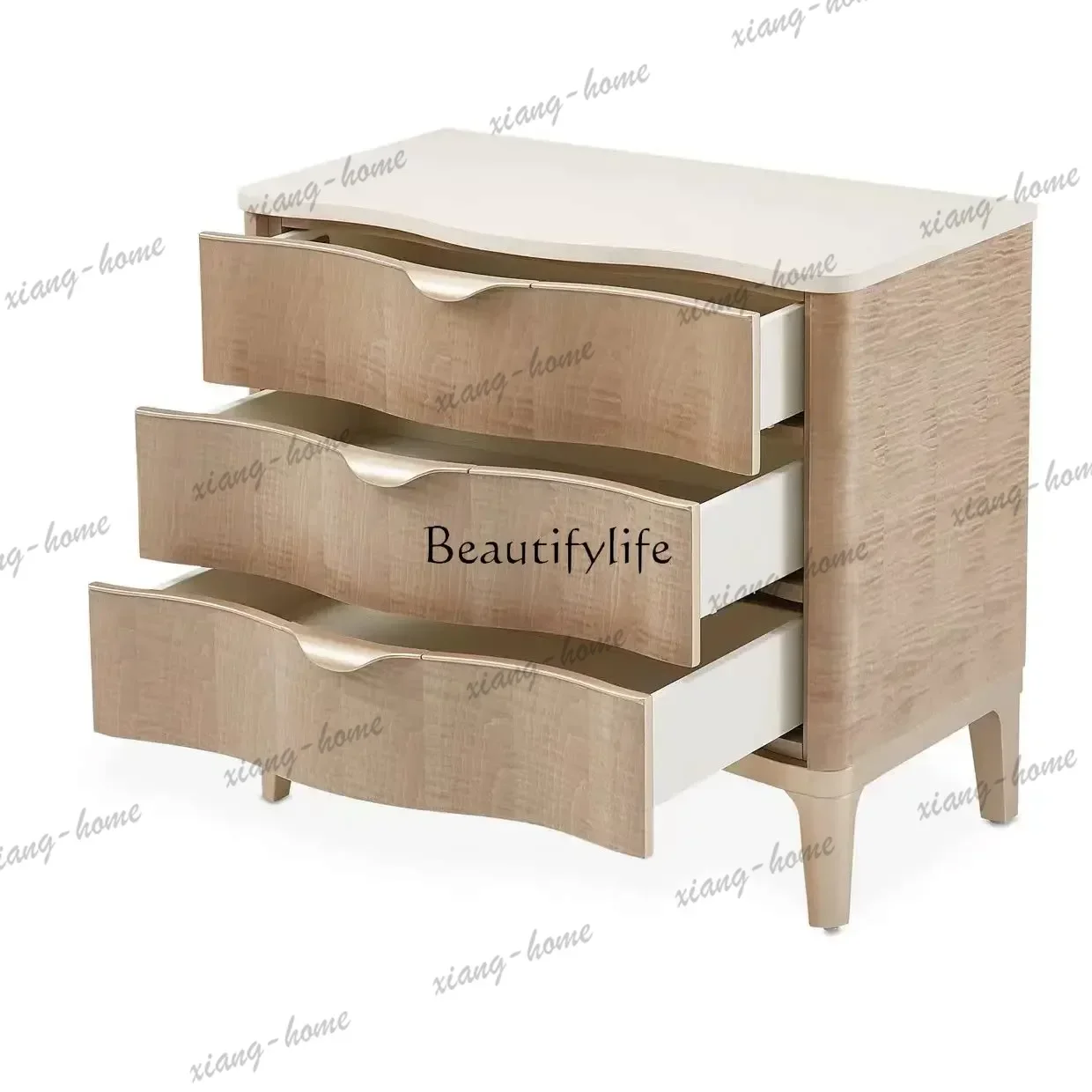 LD American classical light luxury simple European solid wood three-pump bedside table bedroom decorative cabinet