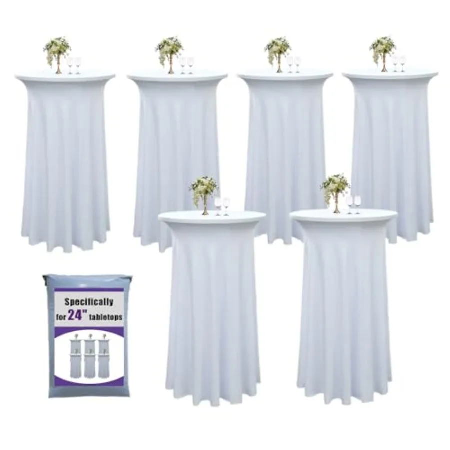 

6-Pack 24"x43" Round Cocktail Table Skirts Stretch Spandex Fitted Tablecloths Wrinkle-Resistant Stain-Resistant and Machine Was