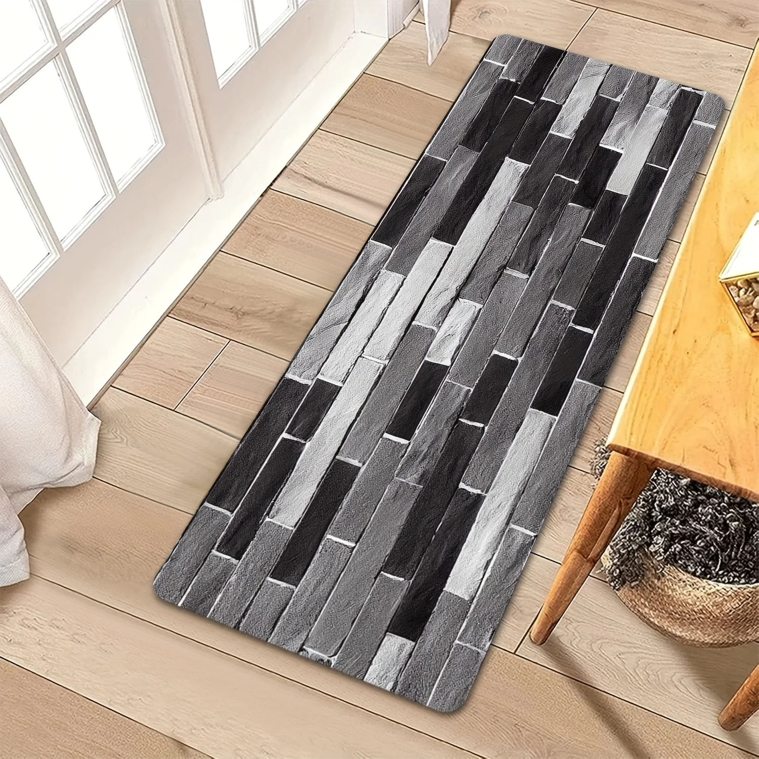 Commercial Kitchen Tile Flooring - 1 stuk zwart-wit-grijs tegelpatroon bedrukt langloper