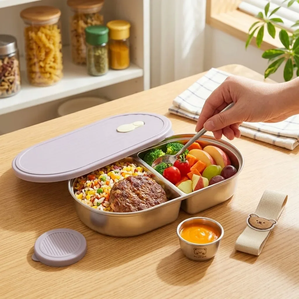 304 Stainless Steel Bento Box Microwavable Leakproof Divided Lunch Box Meal Prep Food Containers Snack Container For Kids School