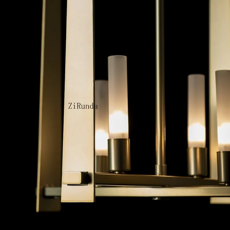 Modern style brass steel glass cylindrical chandelier, suitable for living room indoor high-top dining room chandelier handmade