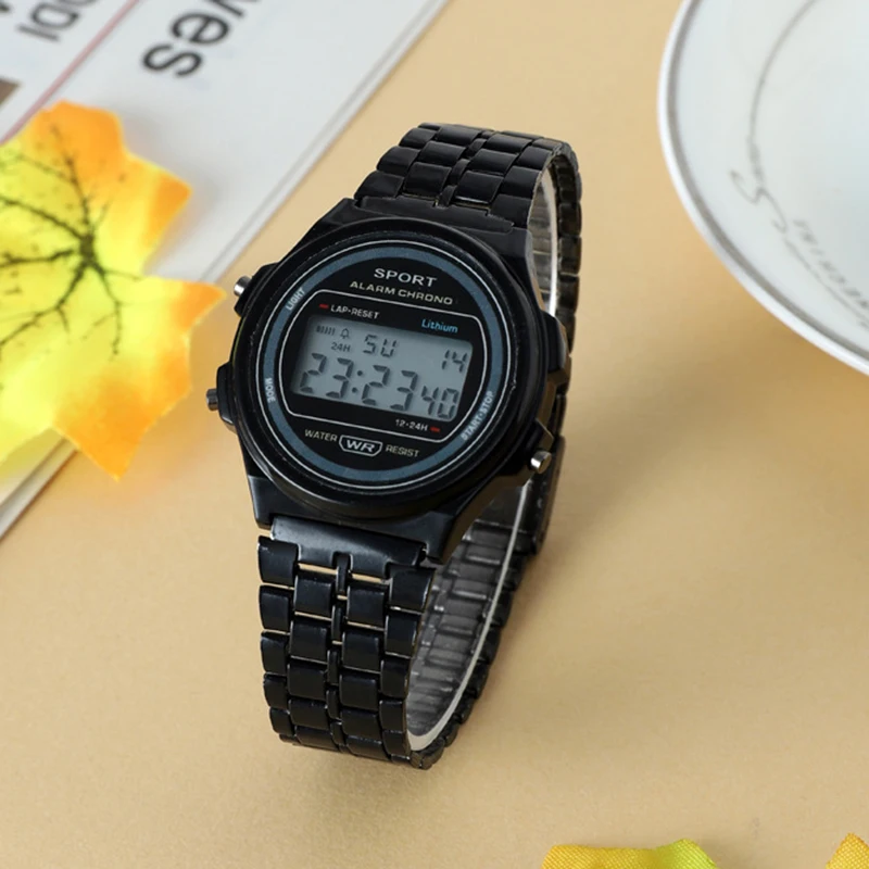 Women Casual LED Electronic Watch Stainless Steel Retro Digital Wristwatch Waterproof Classic Military Sports Clock for man