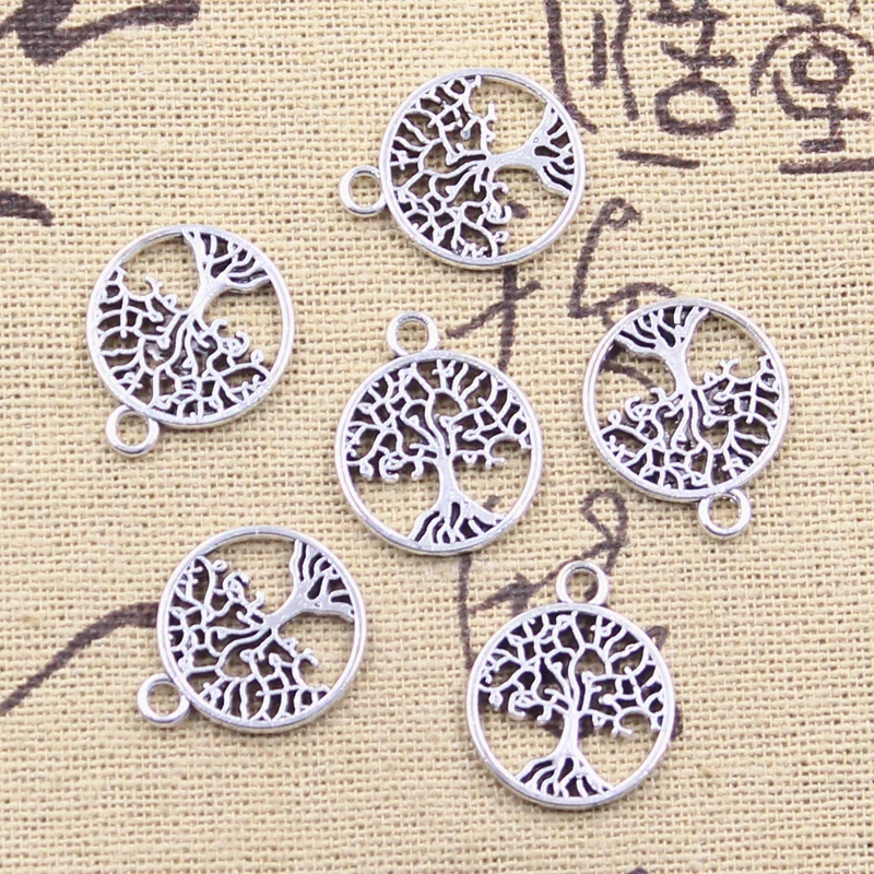 20pcs Charms World Peace Life Tree 18x15mm Antique Silver Color Pendants Making DIY Handmade Tibetan Finding Jewelry