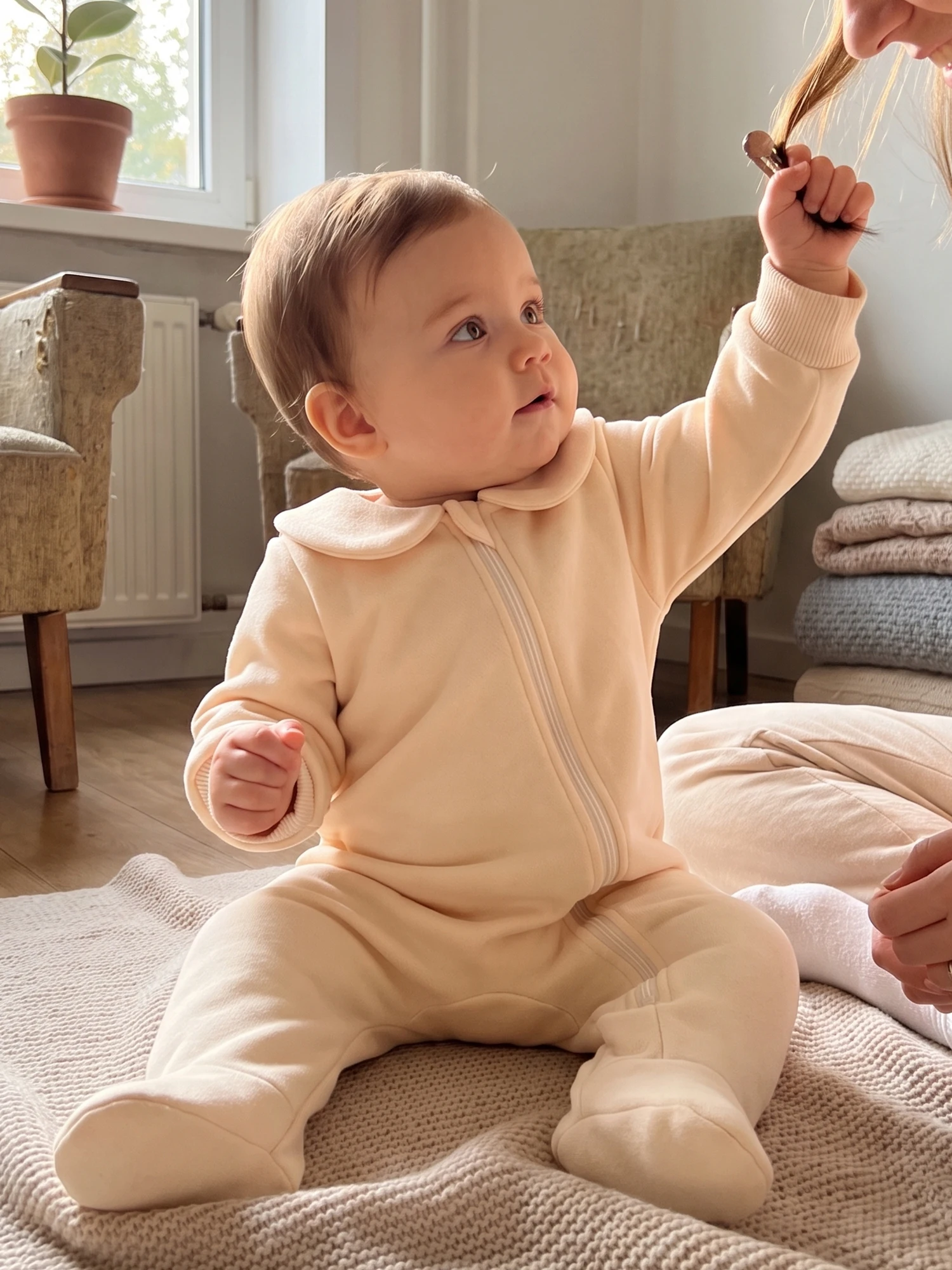 Solid-Color Solid-Color-Footed Color Footed Romper-Long-Sleeve Girl Zip Up Long Baby Girl Compact Solid-Color