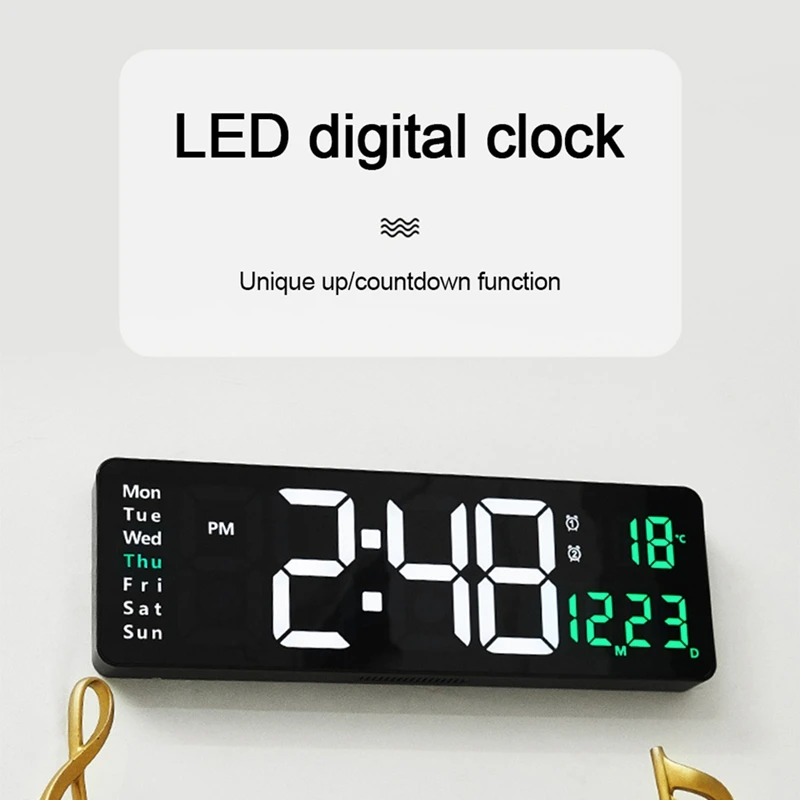 Large Digital Wall Clock Remote Control Temp Date Week Display Power Off Memory Table Clock Wall-Mounted Dual Alarms