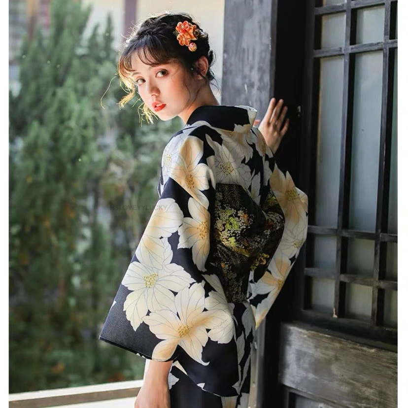 Kimono Jepang, pakaian Formal Kimono Jepang peningkatan bunga dan angin, fotografi Yukata Jepang, pakaian Vintage