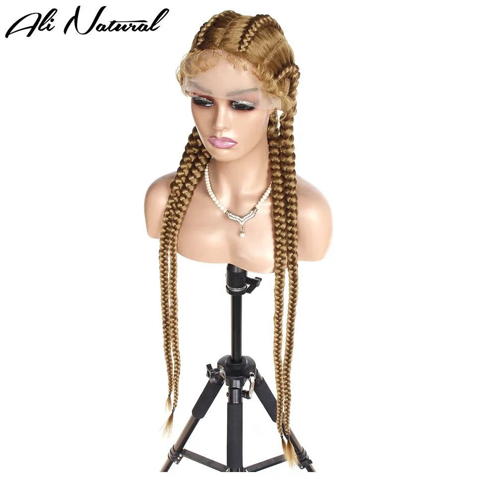 Synthetic Lace Wig Braided Wigs Natural Long 27# Dark Blonde Swiss Lace 4 Braids Wig Wholesale Cheap