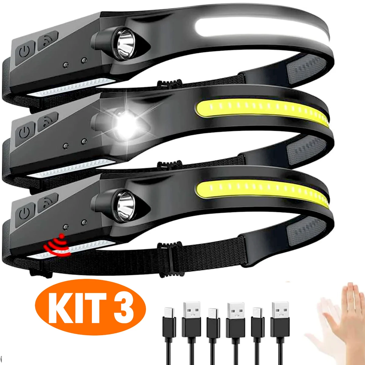 Lanterna de Cabeça LED Recarregável com Sensor de Movimento e USB Ideal para Camping e Aventuras ao Ar Livre Design Resistente
