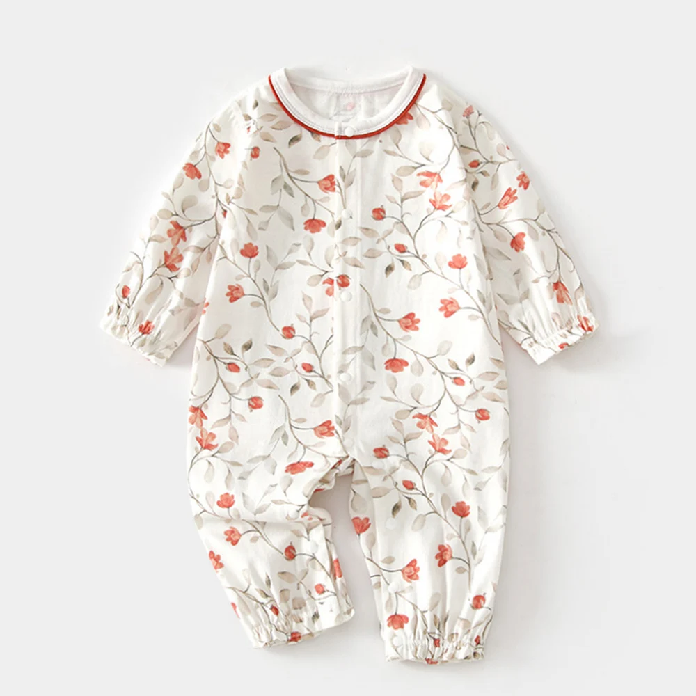 Baby Rompers For Girls Long Sleeve Cotton Floral Thin Lightweight Air Conditioning Infant Clothing Daily Baby Jumpsuit