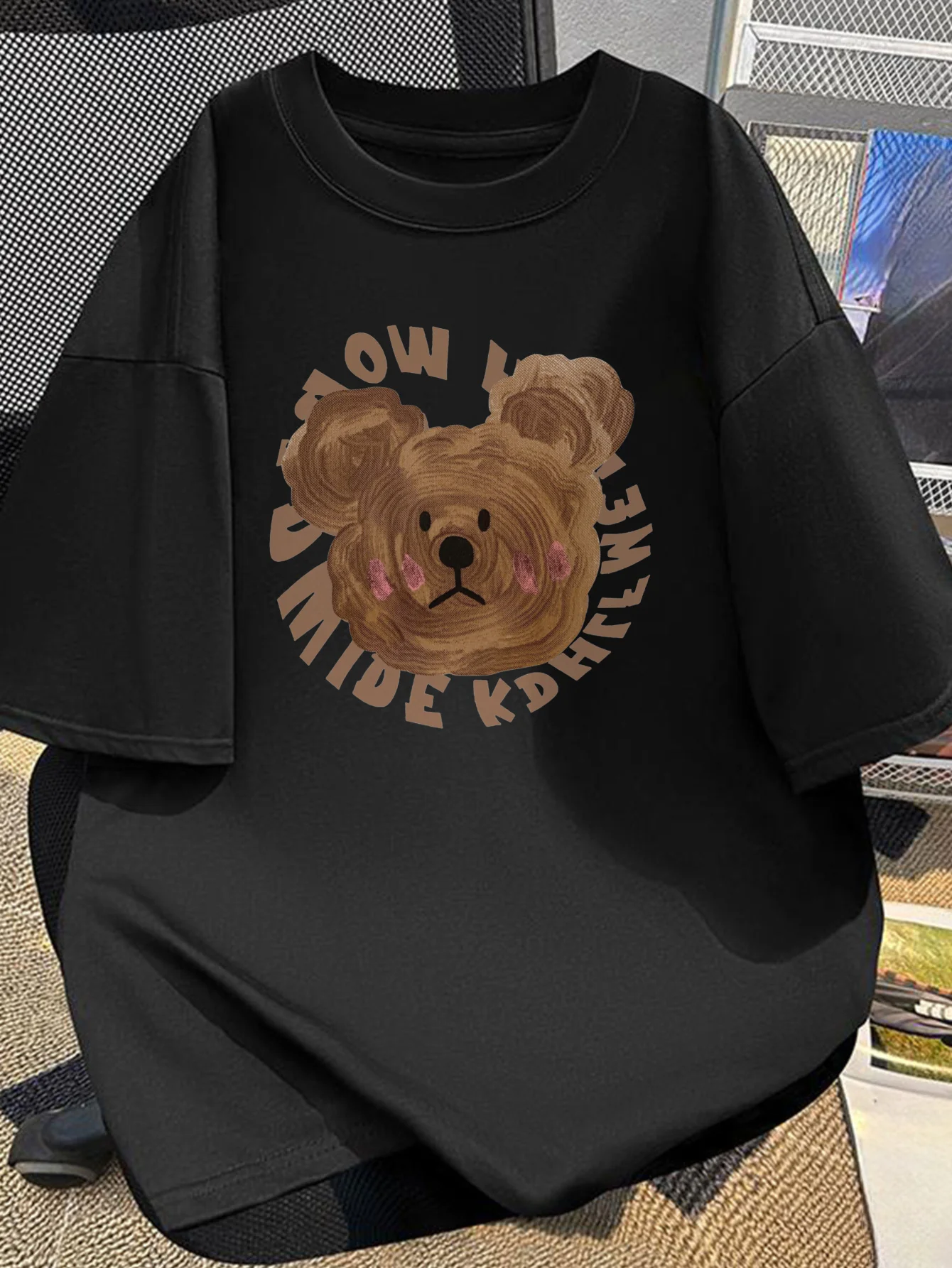 

Cotton Summer Tee Cotton Men's Summer Short Sleeve T Shirt Cartoon Bear HOW YOU LIKE THAT Graphic Print White Casual Round Neck