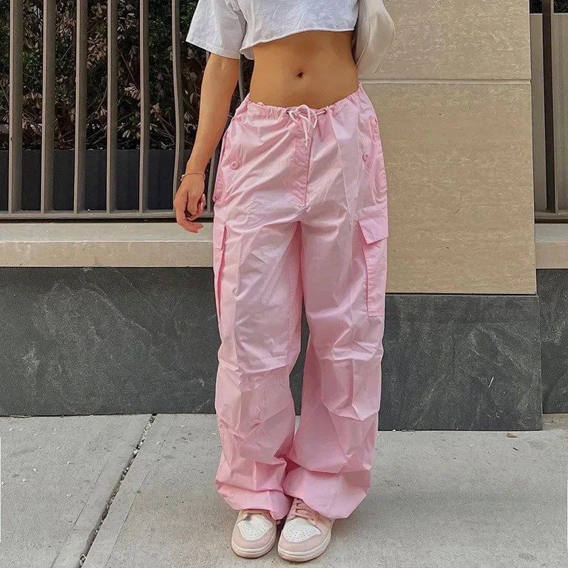 

2023 Women Oversized Cargo Pants Low Waist Y2K Baggy Sweatpant Pink/Black Trousers Streetwear Causal Summer Outfits for Women