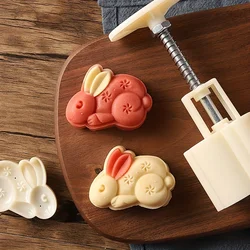 Cute Bunny Shape Moon Cake Mold,Including 1 Mold And 1 Stamps,DIY Hand Press Moon Cake Stamps, Mung Bean Cake,Cookie,Pastry Mold