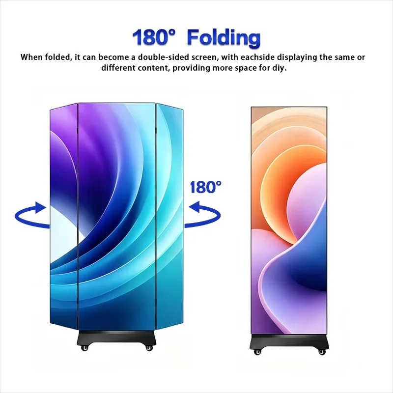 P1.538 3-Fold LED Poster Screen  Coating + 600CD Brightness 2-Year Warranty Floor Stand Mount for Indoor Commercial Promotion