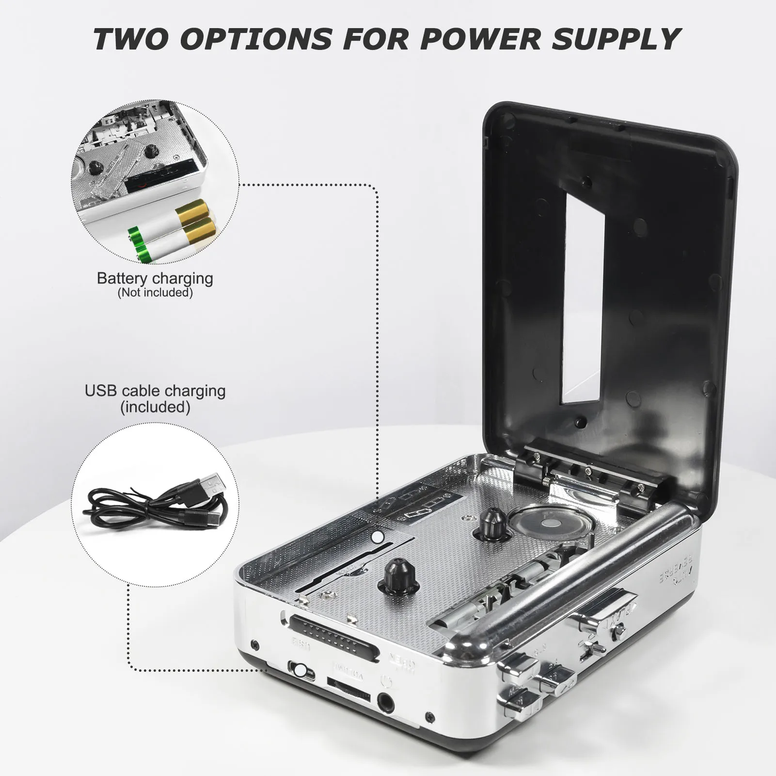 カセットからMP3コンバーター ポータブルカセットテーププレーヤー 3.5mmイヤホンジャック 自動巻き戻し 音楽再生用のクリアな音質