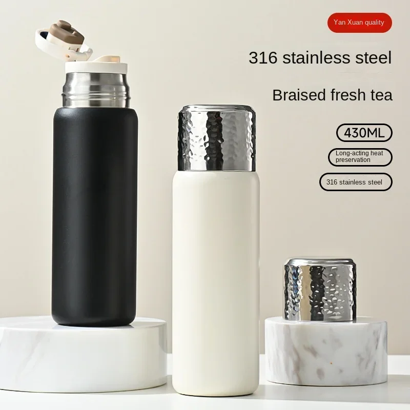 Stainless Steel Vacuum Insulated Thermos with Tea Infuser, Thermal Bottle with Tea Cup Lid, Hot and Cold Drink, for Travel Work