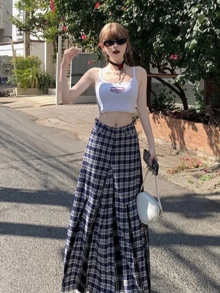 Harajuku Elegant Midi Low Rise Pleated Skirt Women Abi Shoujo Plaid Got Chic Y2k Outfits Cyber Punk Japanese Gyaru Skirts 2025