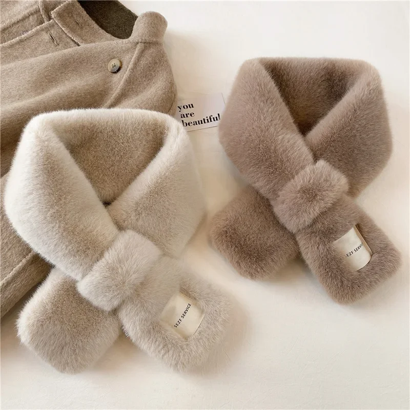 Winter Faux Rabbit Fur Women Scarf Soft Plush Warm Snood Scarfs Solid Color Neck Collar Warmer Stuff Girls Christmas Gift