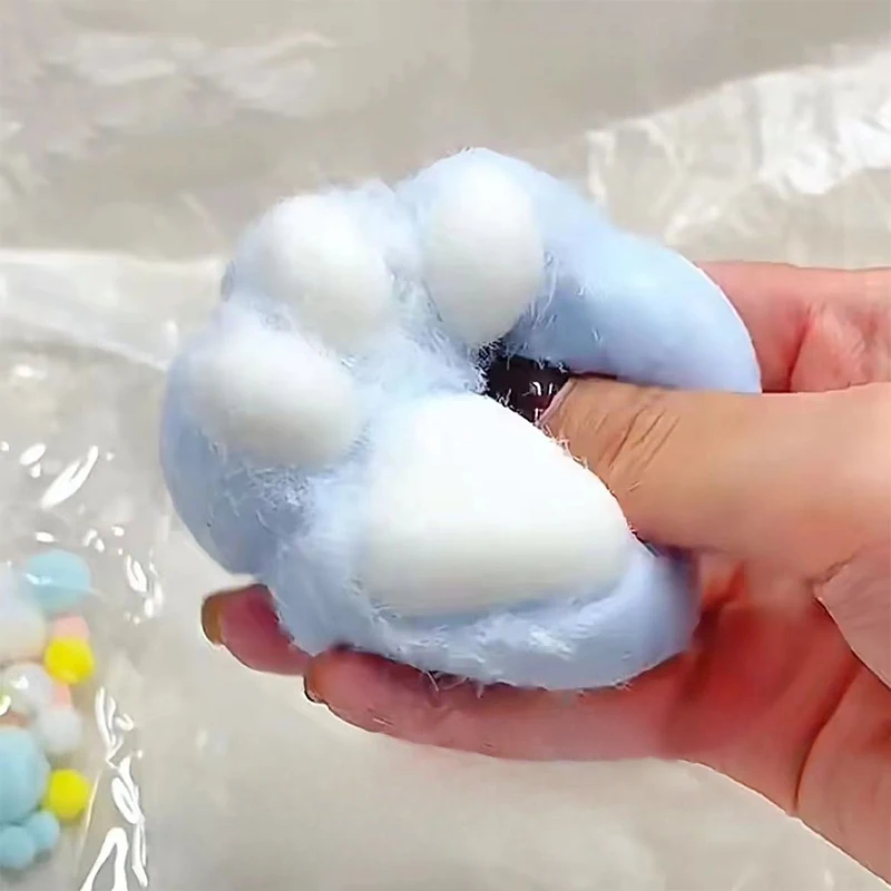 Handmade Flocking TPR Cat Paw With Fur Stress Relief Plush Kawaii Plush Cat Claw Silicone Cat Feet Silicone Slow Rebound