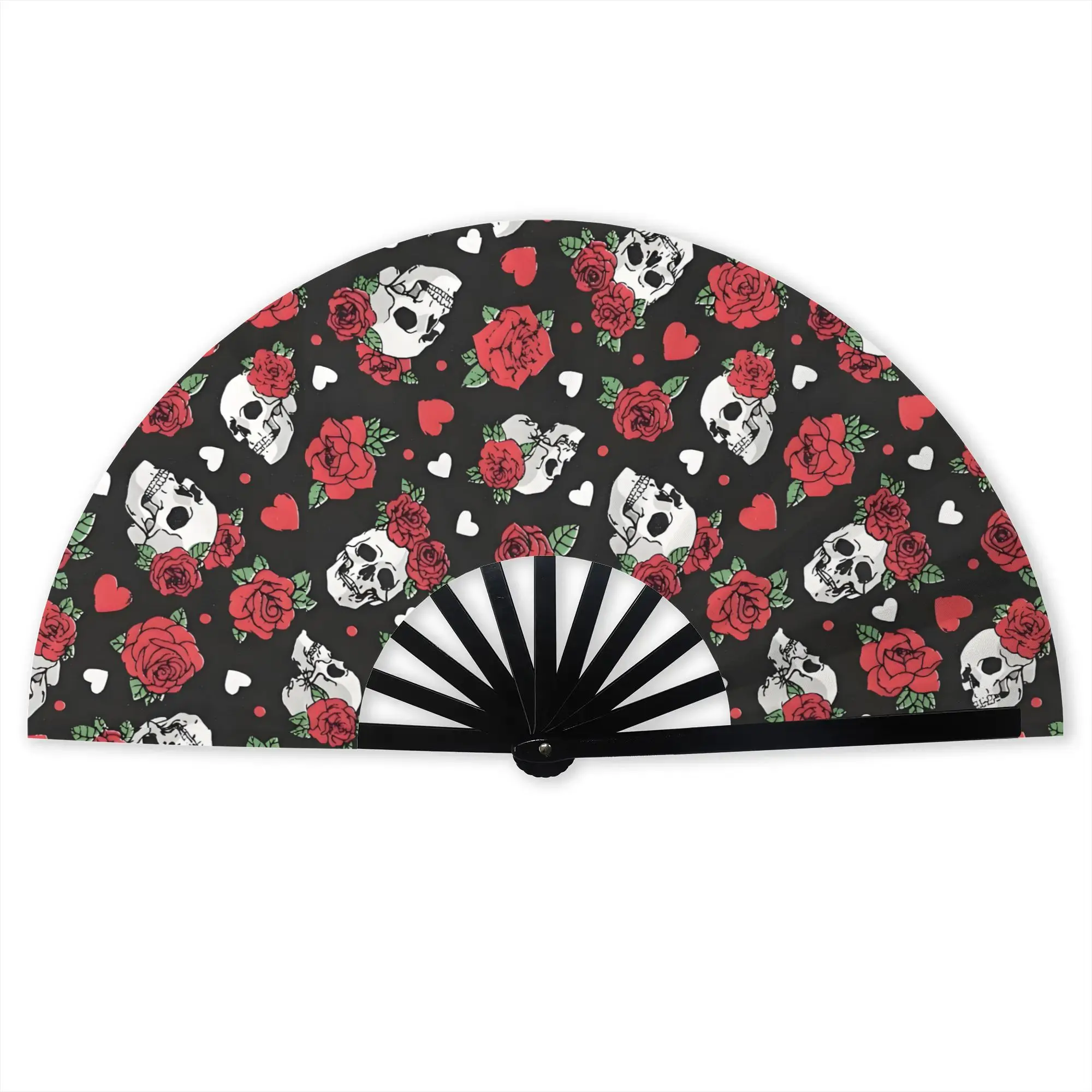 Skull Day Of The Dead Traditional Folding Fan Chinese Style Red Rose Heart High-Quality Fans Gift  Exquisite Decorative Hand Fan