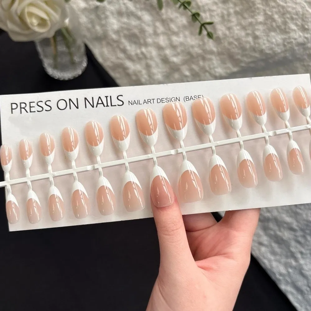 Simple 30 Pieces Press On Nails Almond Shape Medium Length False Nails Matte Nude Glossy Finish Fake Nails for Nail Art